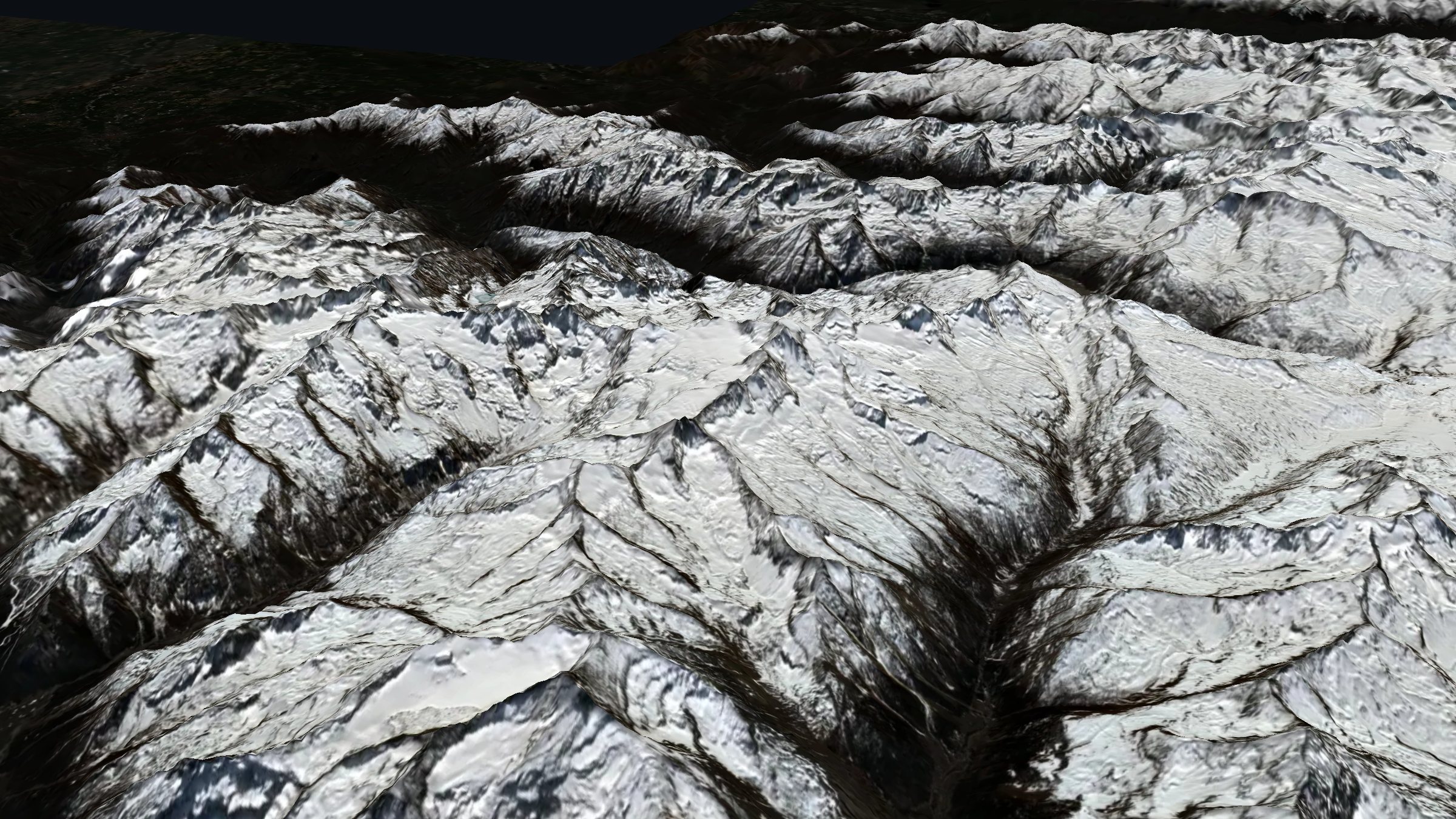 Il massiccio del Gran Paradiso in 3D, innevato ad aprile, visto dalla Valsavarenche.